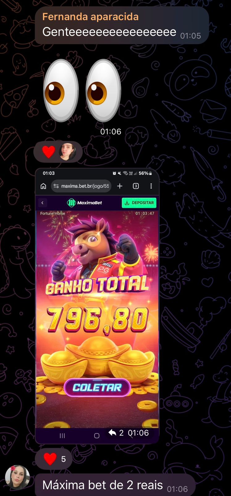 Fortune Horse — ganho total de R$ 796,80 com bet de R$ 2